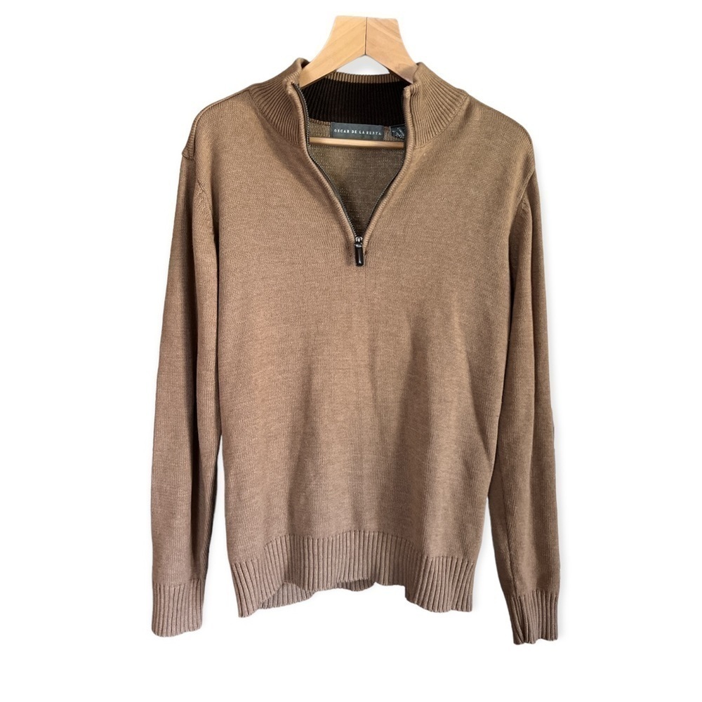 Oscar de la Renta Men’s Tan Quarter Zip Sweater, Size Medium